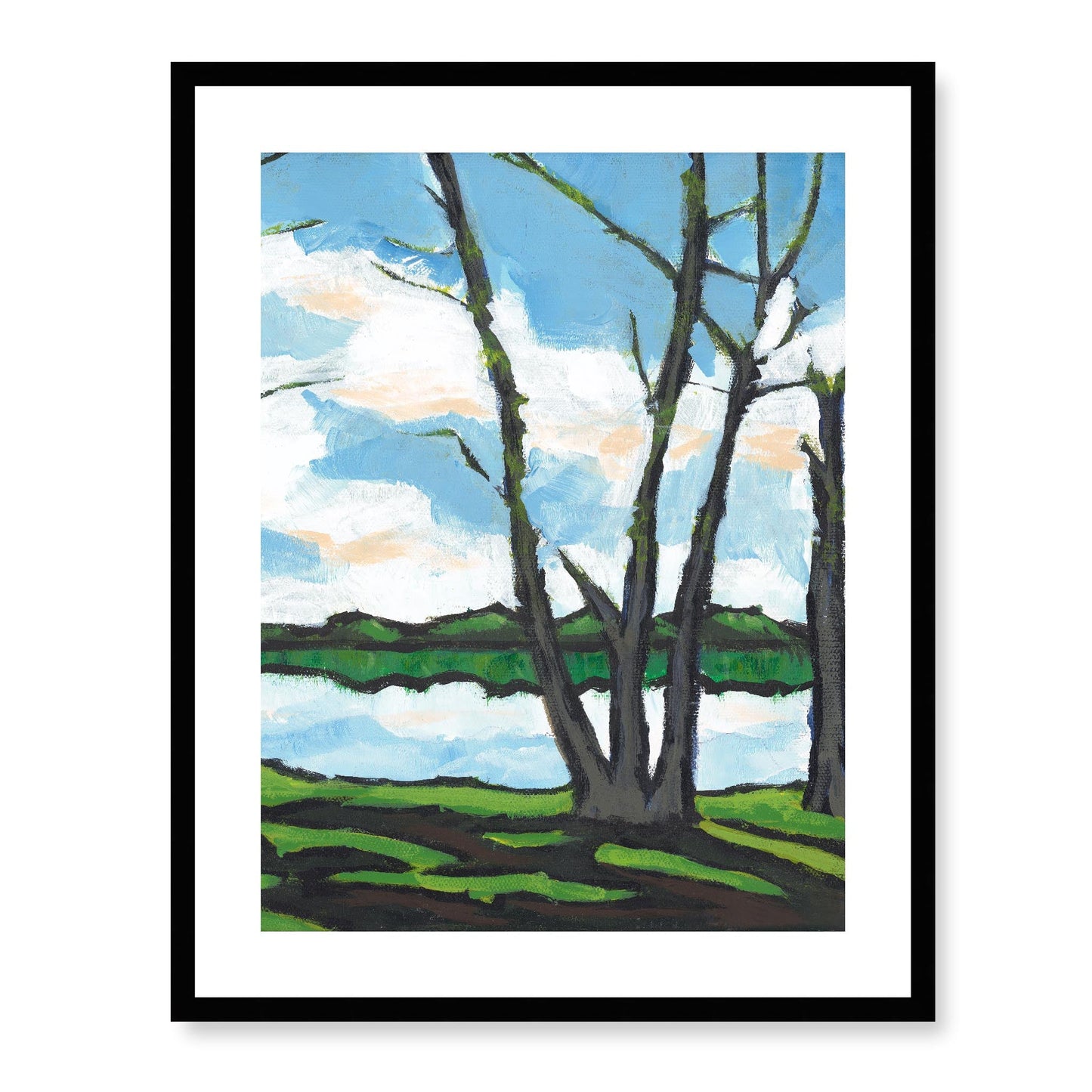 Framed Fine Art Print, White Mat - 13x16 16x20 22x28 28x36 inches | Lakeshore in Acrylic, FPV-1101-001, Prints, Fine art, Black Frame, 56 x 71 cm ,22 x 28 inches