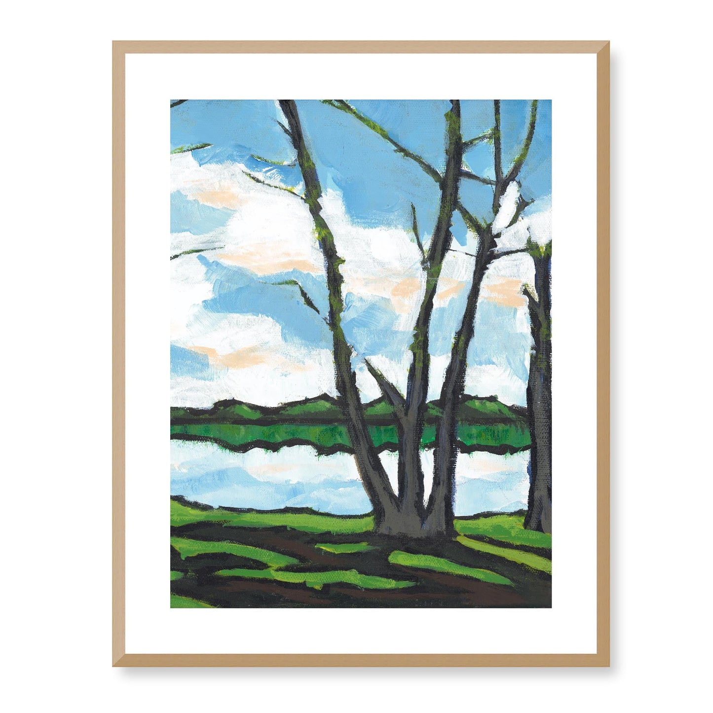 Framed Fine Art Print, White Mat - 13x16 16x20 22x28 28x36 inches | Lakeshore in Acrylic, FPV-1101-001, Prints, Fine art, Natural Frame, 56 x 71 cm ,22 x 28 inches
