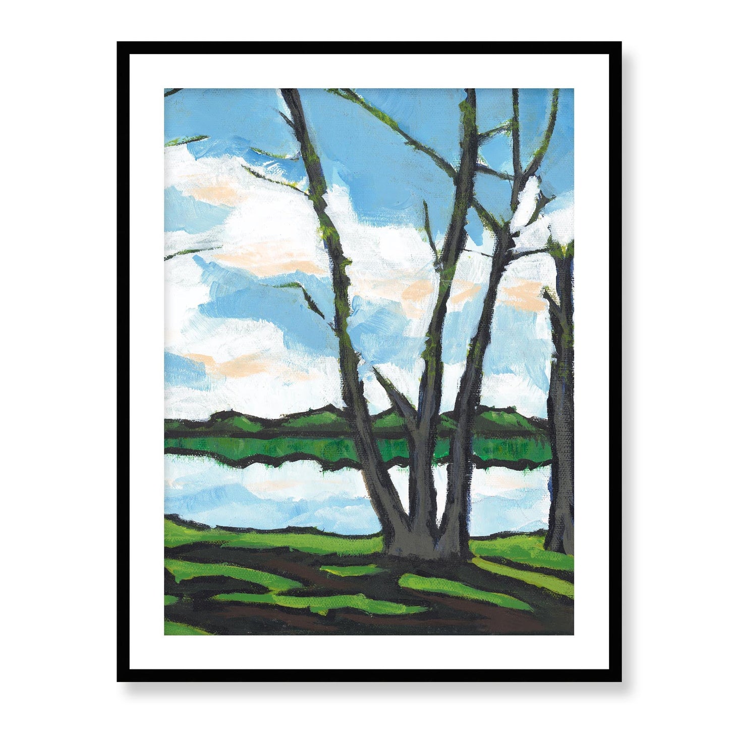 Framed Fine Art Print, White Mat - 13x16 16x20 22x28 28x36 inches | Lakeshore in Acrylic, FPV-1101-001, Prints, Fine art, Black Frame, 71 x 91 cm ,28 x 36 inches