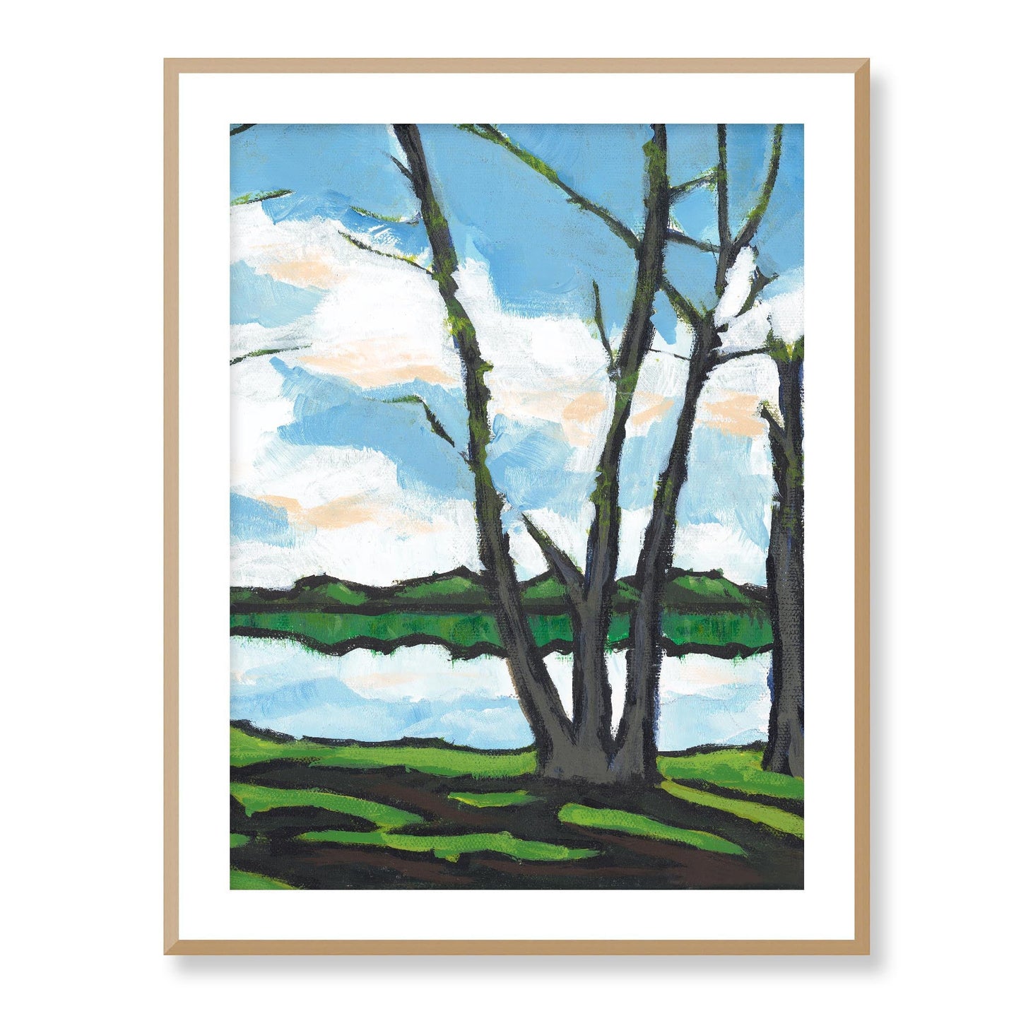 Framed Fine Art Print, White Mat - 13x16 16x20 22x28 28x36 inches | Lakeshore in Acrylic, FPV-1101-001, Prints, Fine art, Natural Frame, 71 x 91 cm ,28 x 36 inches