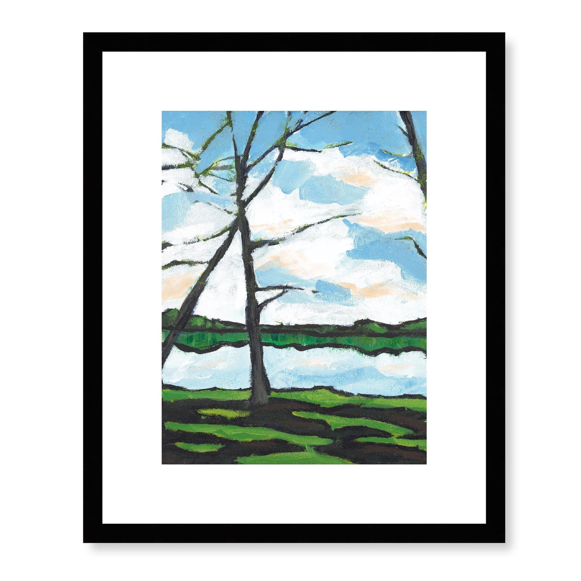 Framed Fine Art Print, White Mat - 13x16 16x20 22x28 28x36 inches | Lakeshore in Acrylic, FPV-1101-002, Prints, Fine art, Black Frame, 33 x 41 cm ,13 x 16 inches