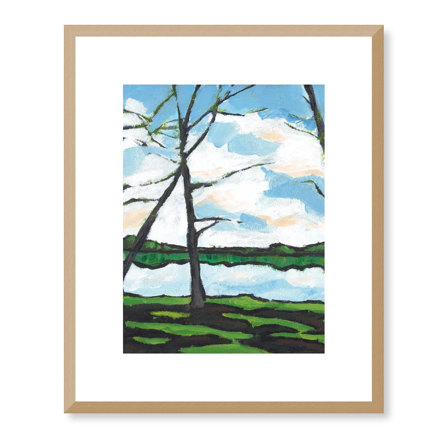 Framed Fine Art Print, White Mat - 13x16 16x20 22x28 28x36 inches | Lakeshore in Acrylic, FPV-1101-002, Prints, Fine art, Natural Frame, 33 x 41 cm ,13 x 16 inches
