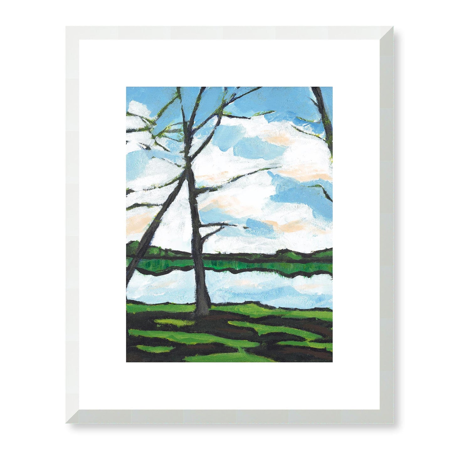 Framed Fine Art Print, White Mat - 13x16 16x20 22x28 28x36 inches | Lakeshore in Acrylic, FPV-1101-002, Prints, Fine art, White Frame, 33 x 41 cm ,13 x 16 inches