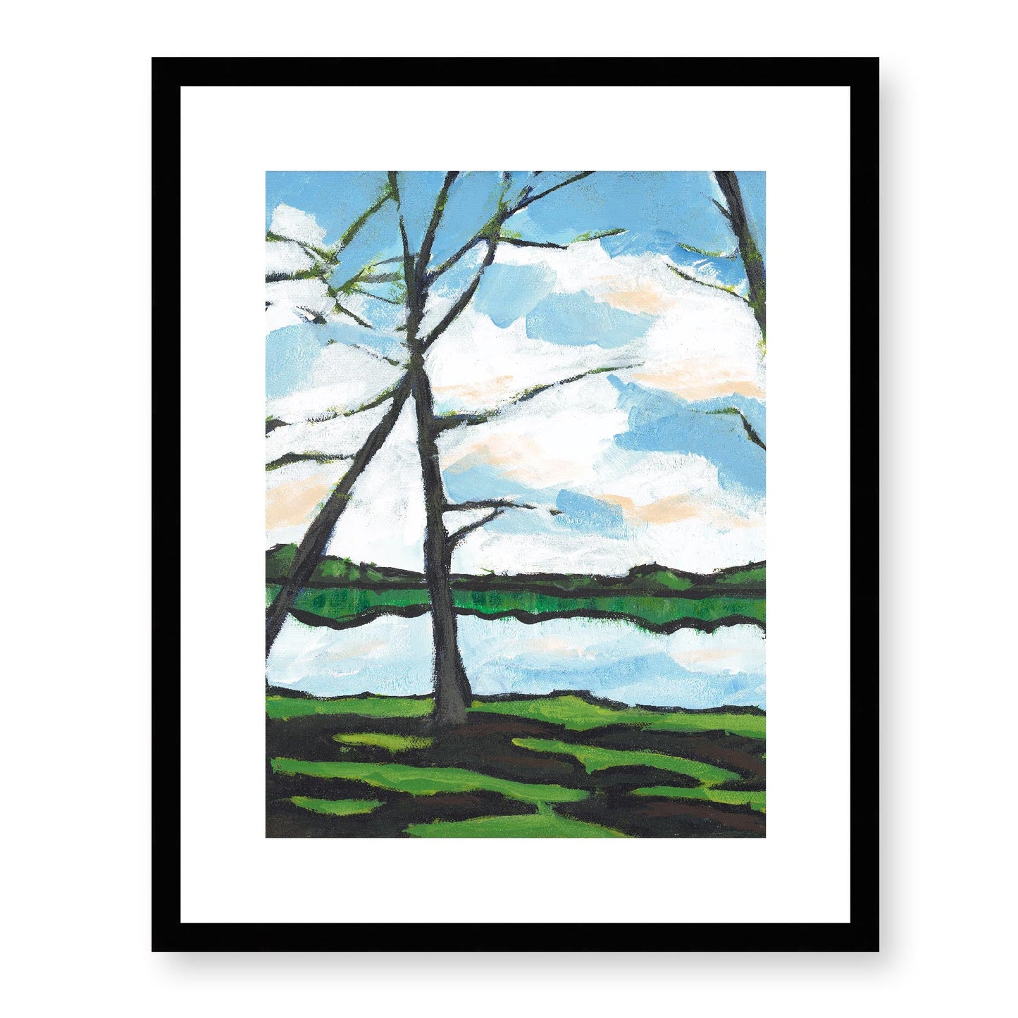 Framed Fine Art Print, White Mat - 13x16 16x20 22x28 28x36 inches | Lakeshore in Acrylic, FPV-1101-002, Prints, Fine art, Black Frame, 41 x 51 cm ,16 x 20 inches