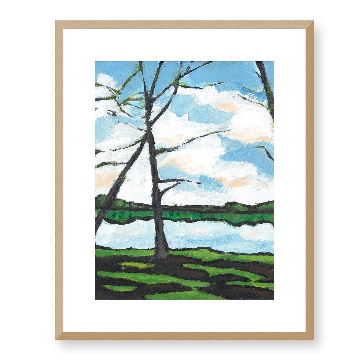 Framed Fine Art Print, White Mat - 13x16 16x20 22x28 28x36 inches | Lakeshore in Acrylic, FPV-1101-002, Prints, Fine art, Natural Frame, 41 x 51 cm ,16 x 20 inches