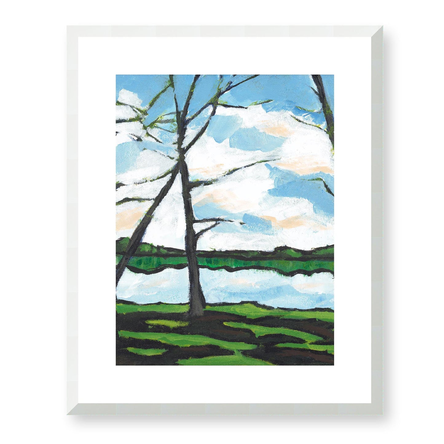 Framed Fine Art Print, White Mat - 13x16 16x20 22x28 28x36 inches | Lakeshore in Acrylic, FPV-1101-002, Prints, Fine art, White Frame, 41 x 51 cm ,16 x 20 inches