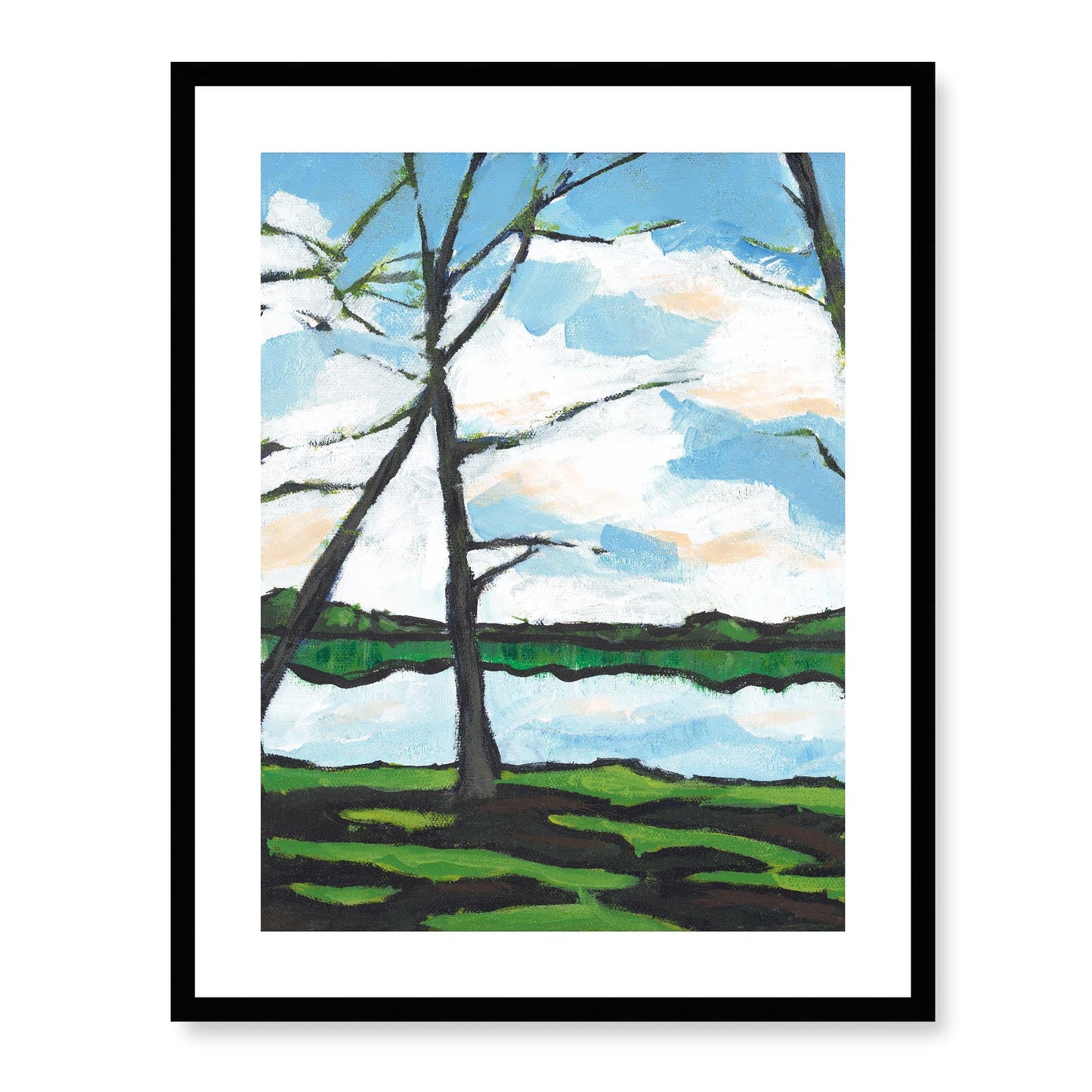 Framed Fine Art Print, White Mat - 13x16 16x20 22x28 28x36 inches | Lakeshore in Acrylic, FPV-1101-002, Prints, Fine art, Black Frame, 56 x 71 cm ,22 x 28 inches