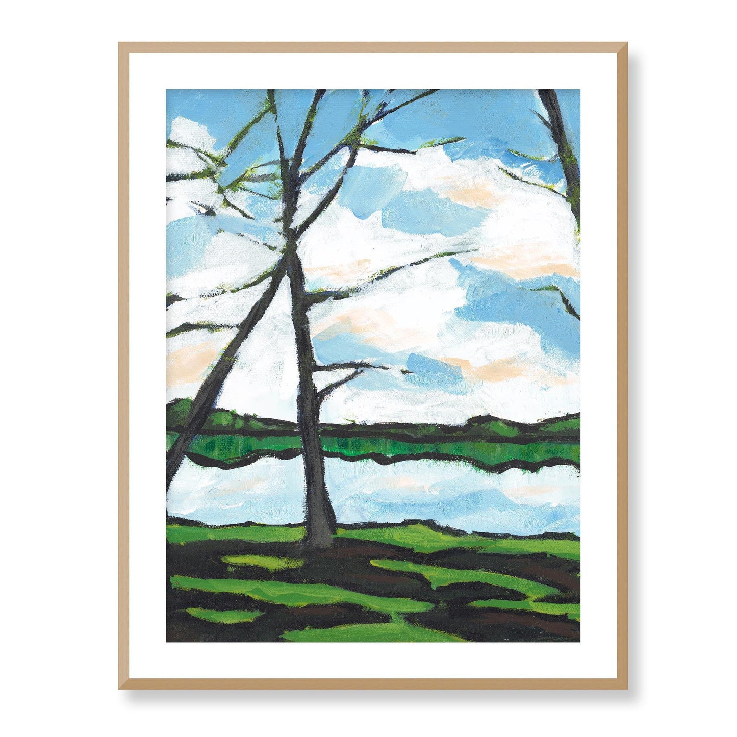 Framed Fine Art Print, White Mat - 13x16 16x20 22x28 28x36 inches | Lakeshore in Acrylic, FPV-1101-002, Prints, Fine art, Natural Frame, 71 x 91 cm ,28 x 36 inches