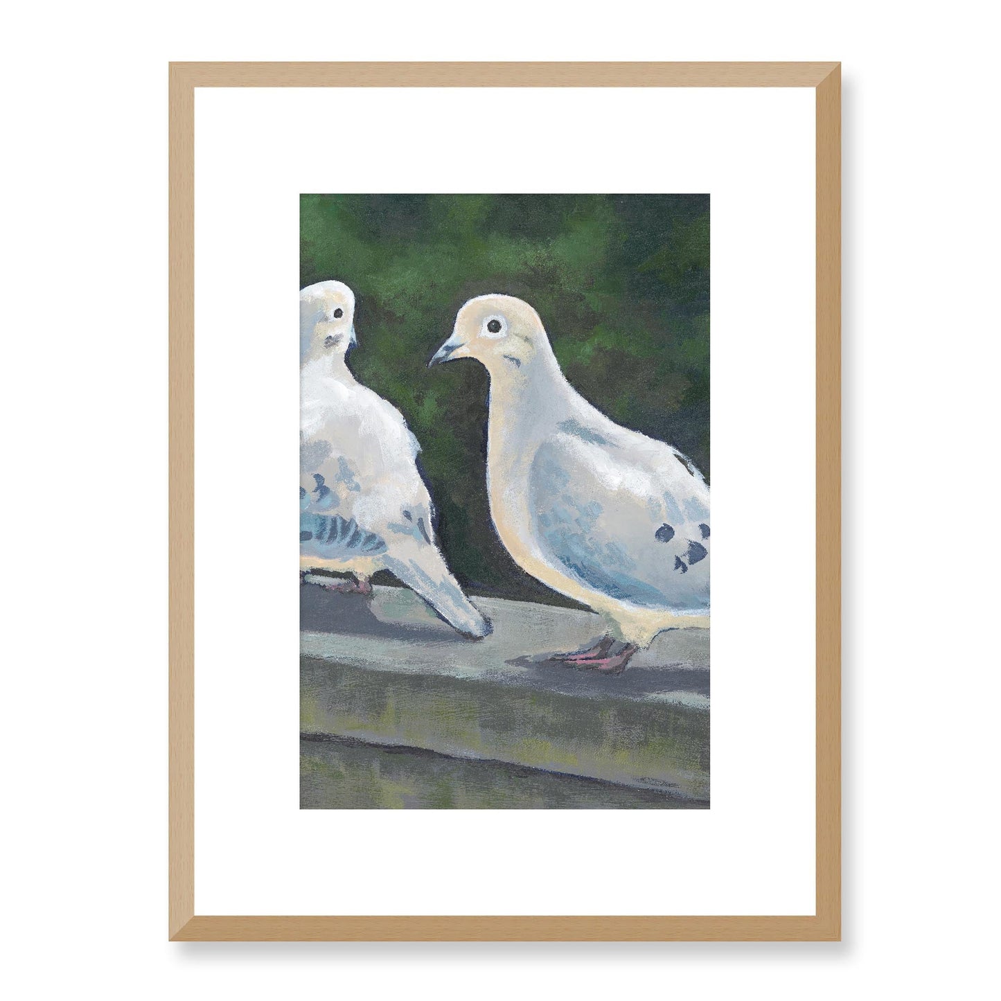 Framed Fine Art Print, White Mat - 12x16 16x22 20x28 24x34 28x40 | Mourning Doves, FPV-1000-1125, Prints, Fine art, Natural Frame, 30 x 41 cm ,12 x 16 inches
