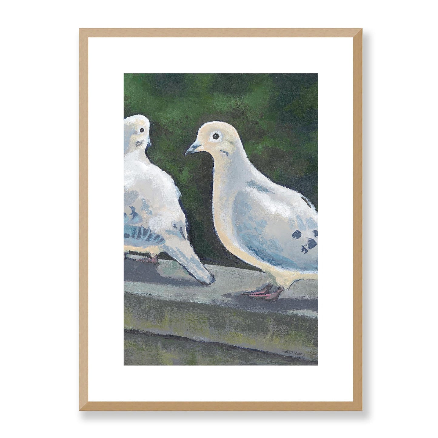 Framed Fine Art Print, White Mat - 12x16 16x22 20x28 24x34 28x40 | Mourning Doves, FPV-1000-1125, Prints, Fine art, Natural Frame, 41 x 56 cm ,16 x 22 inches