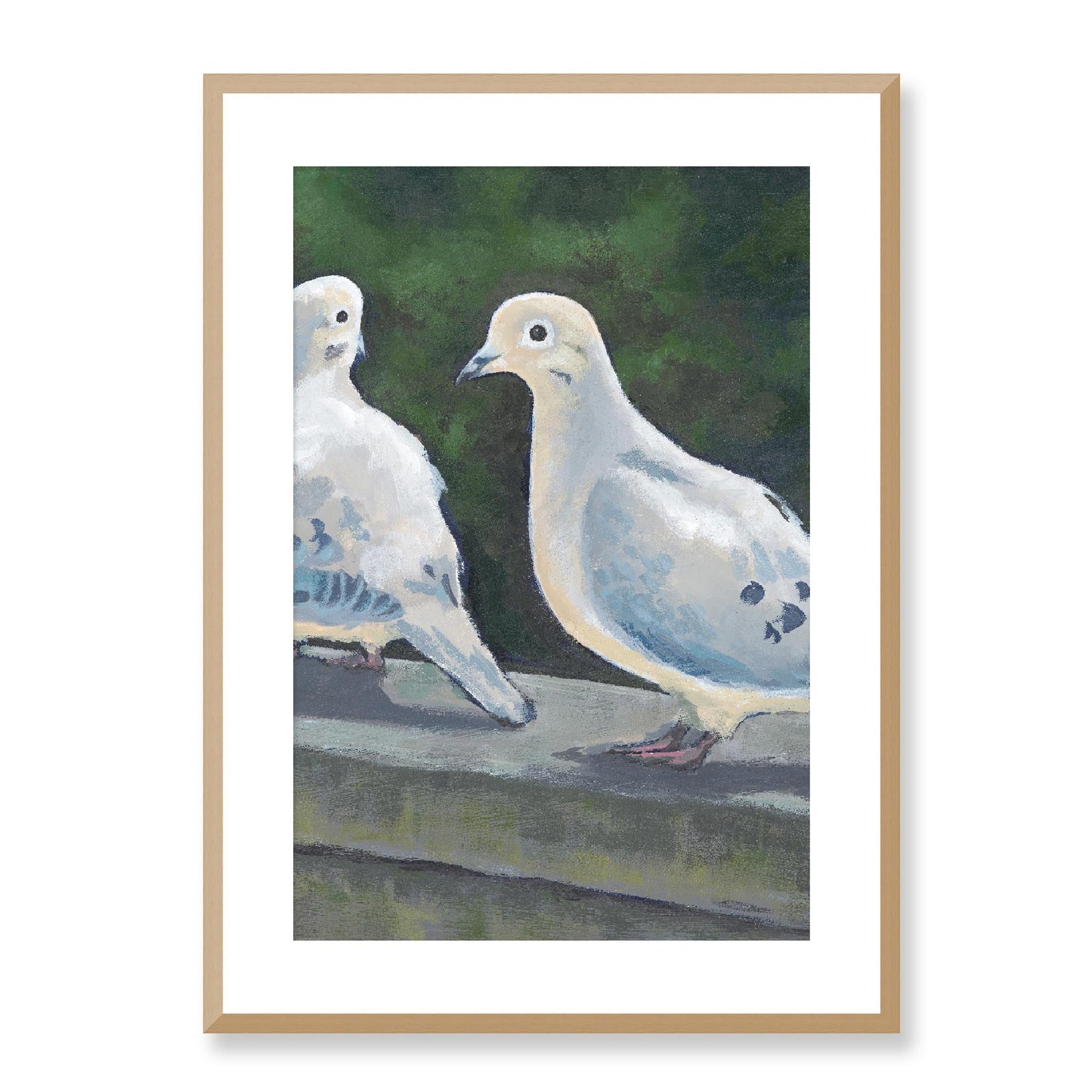 Framed Fine Art Print, White Mat - 12x16 16x22 20x28 24x34 28x40 | Mourning Doves, FPV-1000-1125, Prints, Fine art, Natural Frame, 51 x 71 cm ,20 x 28 inches