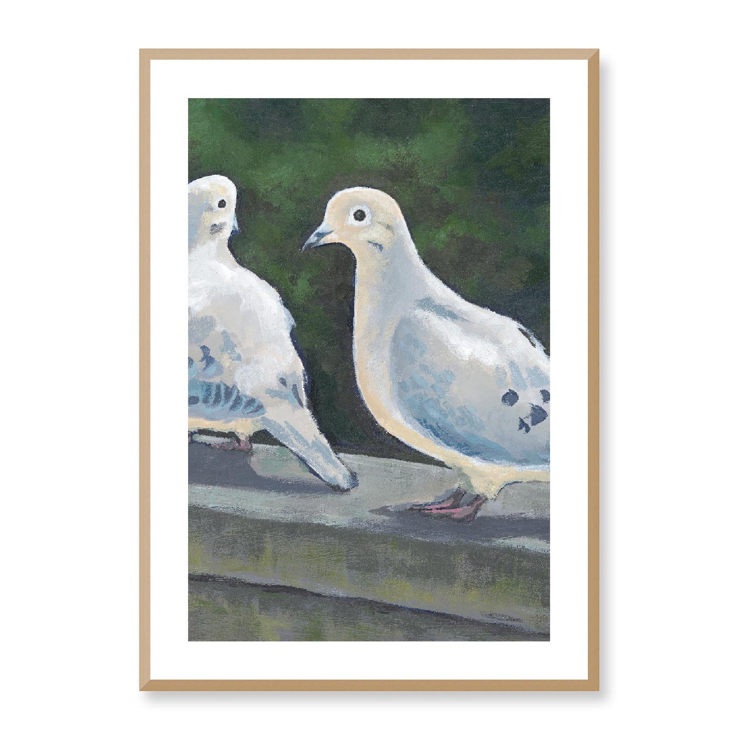 Framed Fine Art Print, White Mat - 12x16 16x22 20x28 24x34 28x40 | Mourning Doves, FPV-1000-1125, Prints, Fine art, Natural Frame, 61 x 86 cm ,24 x 34 inches