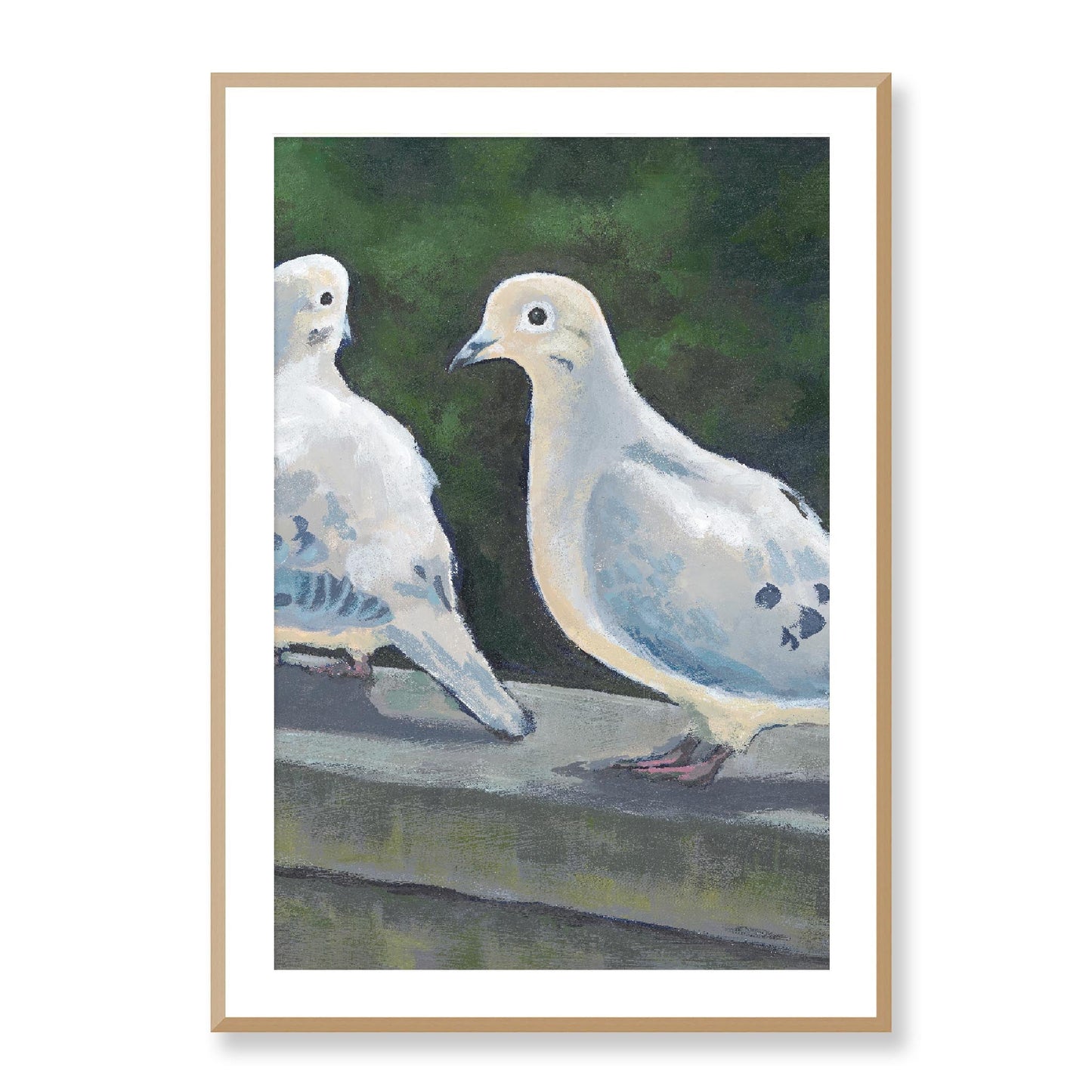 Framed Fine Art Print, White Mat - 12x16 16x22 20x28 24x34 28x40 | Mourning Doves, FPV-1000-1125, Prints, Fine art, Natural Frame, 71 x 102 cm ,28 x 40 inches