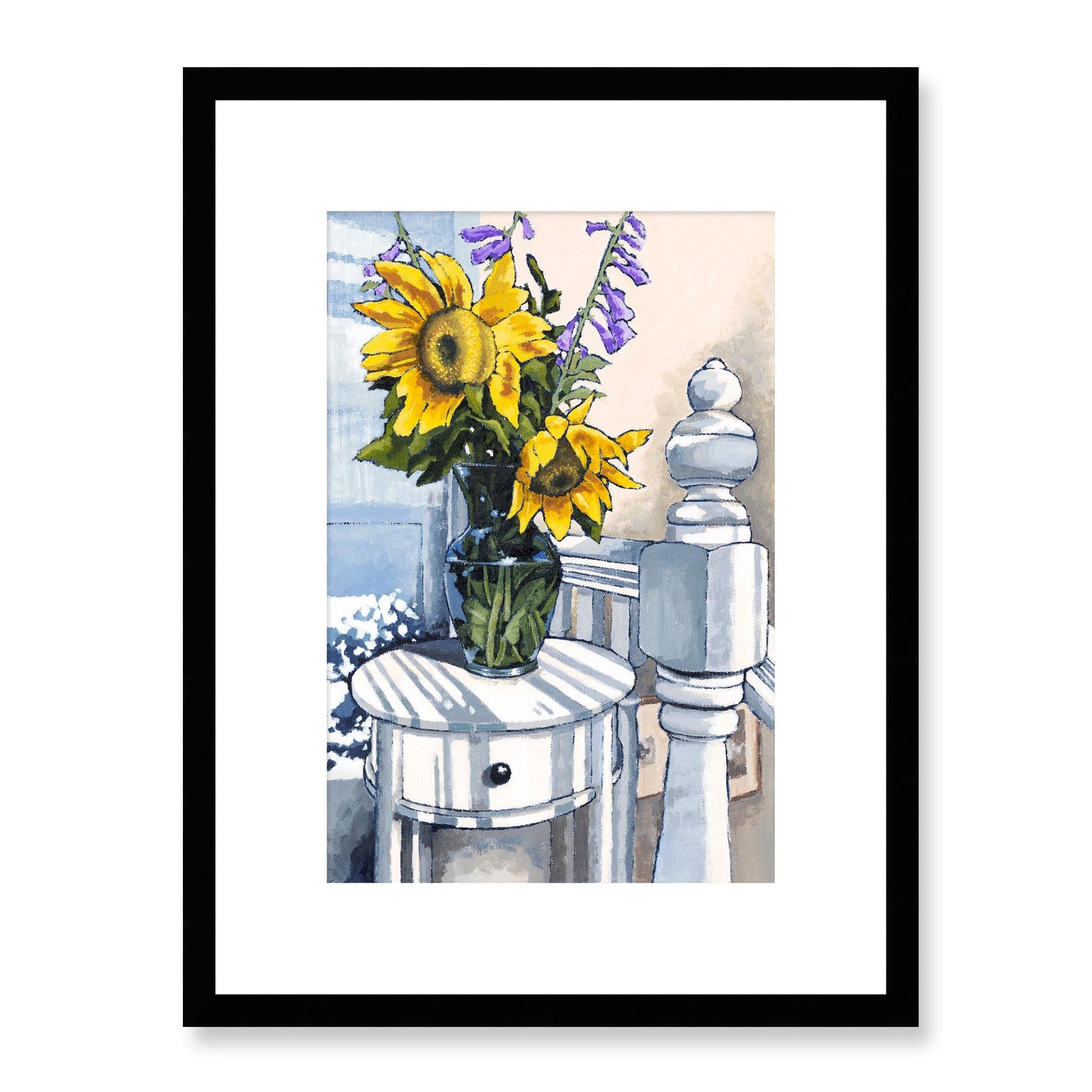 Framed Fine Art Print, White Mat - 12x16 16x22 20x28 24x36 28x40 inches | Sunflowers in Acrylic, FPV-1040-001, Prints, Fine art, Black Frame, 30 x 41 cm ,12 x 16 inches