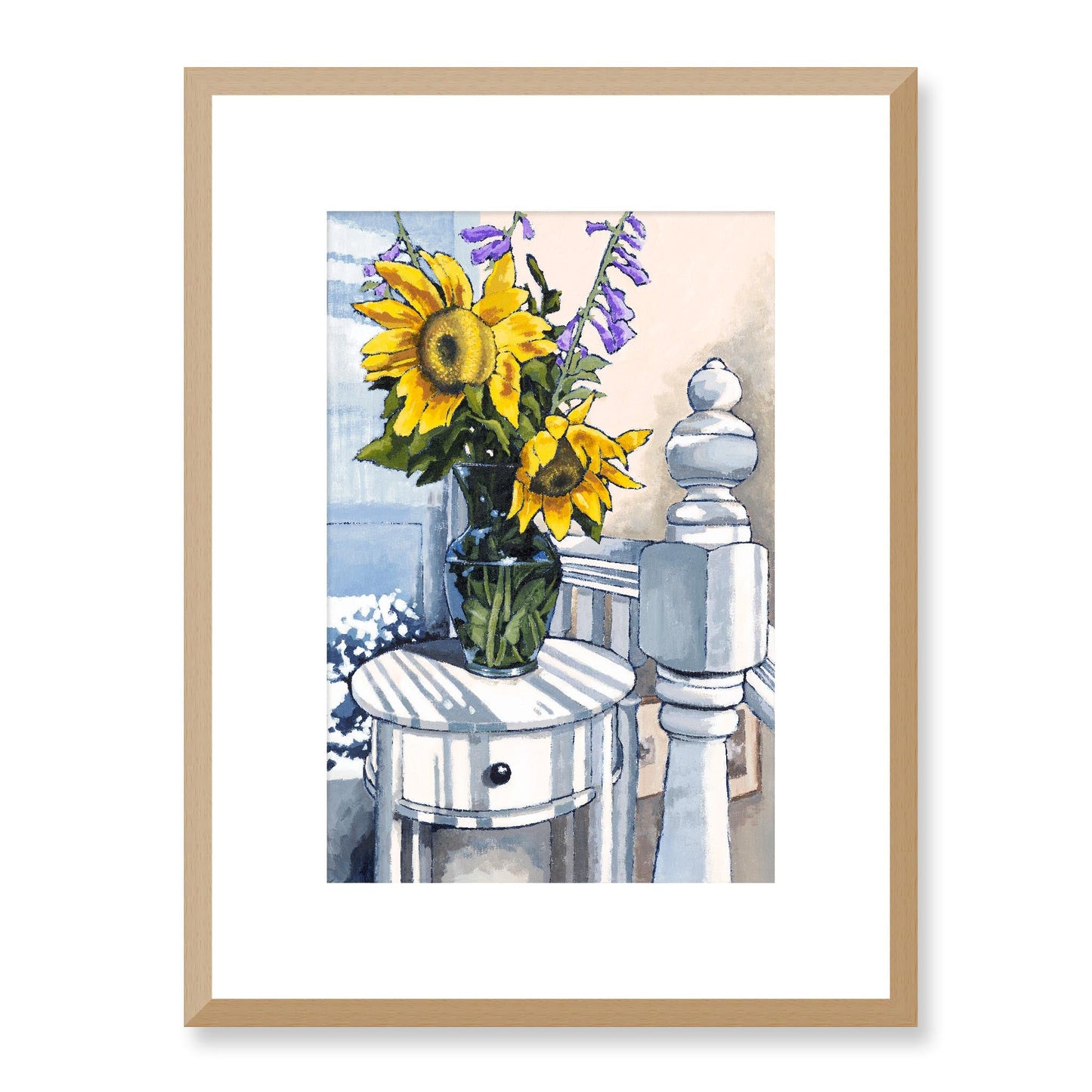 Framed Fine Art Print, White Mat - 12x16 16x22 20x28 24x36 28x40 inches | Sunflowers in Acrylic, FPV-1040-001, Prints, Fine art, Natural Frame, 30 x 41 cm ,12 x 16 inches