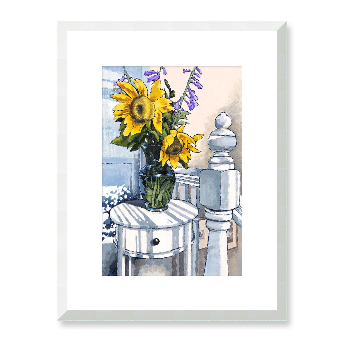 Framed Fine Art Print, White Mat - 12x16 16x22 20x28 24x36 28x40 inches | Sunflowers in Acrylic, FPV-1040-001, Prints, Fine art, White Frame, 30 x 41 cm ,12 x 16 inches