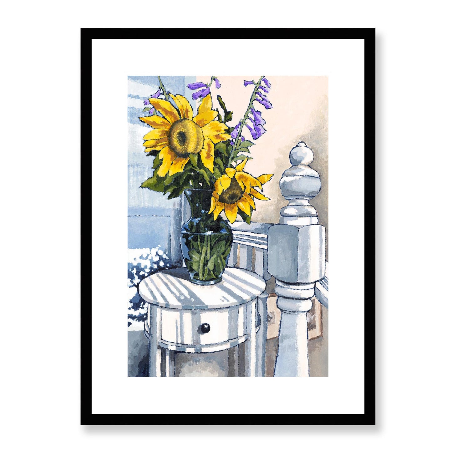 Framed Fine Art Print, White Mat - 12x16 16x22 20x28 24x36 28x40 inches | Sunflowers in Acrylic, FPV-1040-001, Prints, Fine art, Black Frame, 41 x 56 cm ,16 x 22 inches