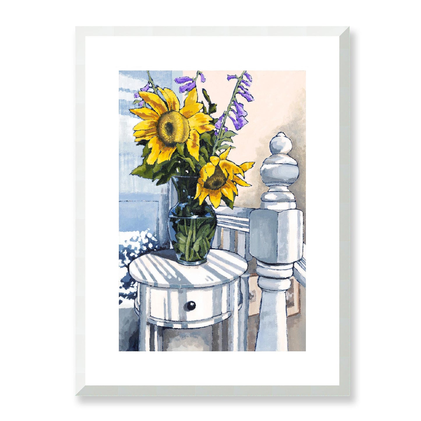 Framed Fine Art Print, White Mat - 12x16 16x22 20x28 24x36 28x40 inches | Sunflowers in Acrylic, FPV-1040-001, Prints, Fine art, White Frame, 41 x 56 cm ,16 x 22 inches