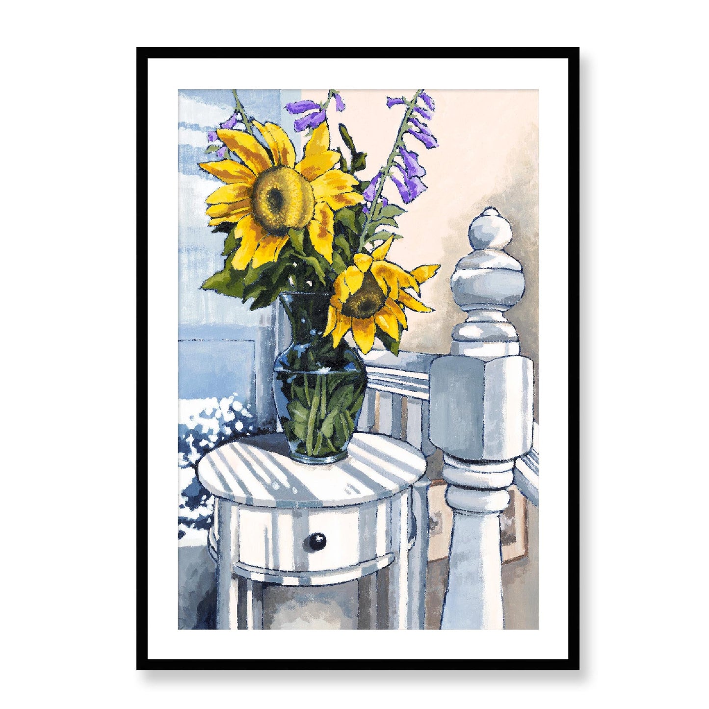 Framed Fine Art Print, White Mat - 12x16 16x22 20x28 24x36 28x40 inches | Sunflowers in Acrylic, FPV-1040-001, Prints, Fine art, Black Frame, 71 x 102 cm ,28 x 40 inches