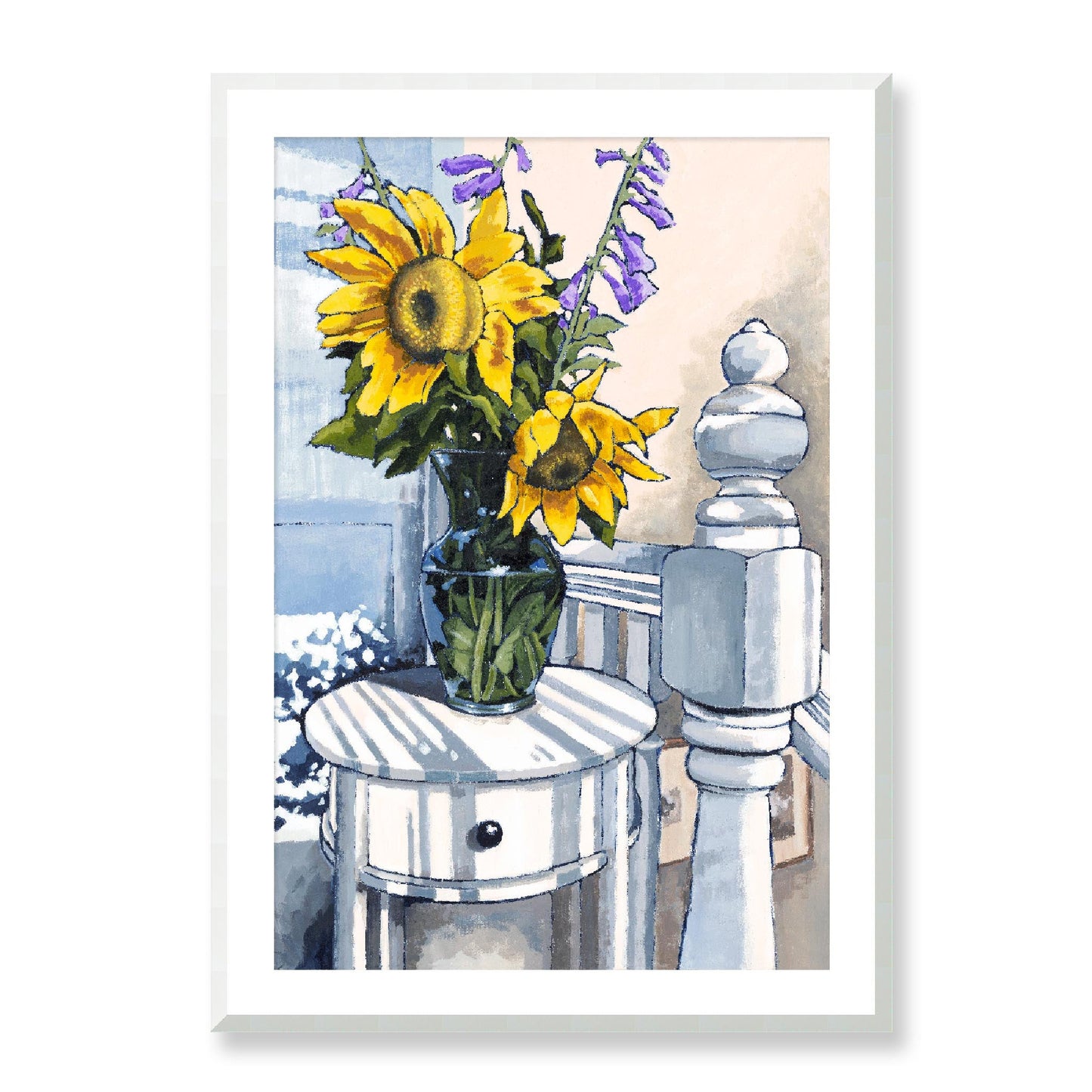 Framed Fine Art Print, White Mat - 12x16 16x22 20x28 24x36 28x40 inches | Sunflowers in Acrylic, FPV-1040-001, Prints, Fine art, White Frame, 71 x 102 cm ,28 x 40 inches