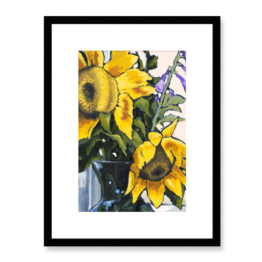 Framed Fine Art Print, White Mat - 12x16 16x22 20x28 24x36 28x40 inches | Sunflowers in Acrylic, FPV-1040-002, Prints, Fine art, Black Frame, 30 x 41 cm ,12 x 16 inches