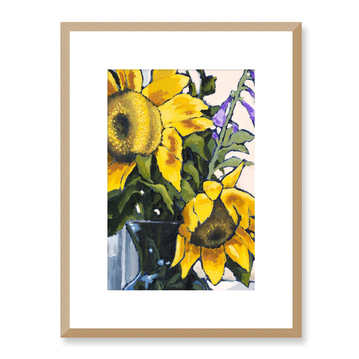 Framed Fine Art Print, White Mat - 12x16 16x22 20x28 24x36 28x40 inches | Sunflowers in Acrylic, FPV-1040-002, Prints, Fine art, Natural Frame, 30 x 41 cm ,12 x 16 inches