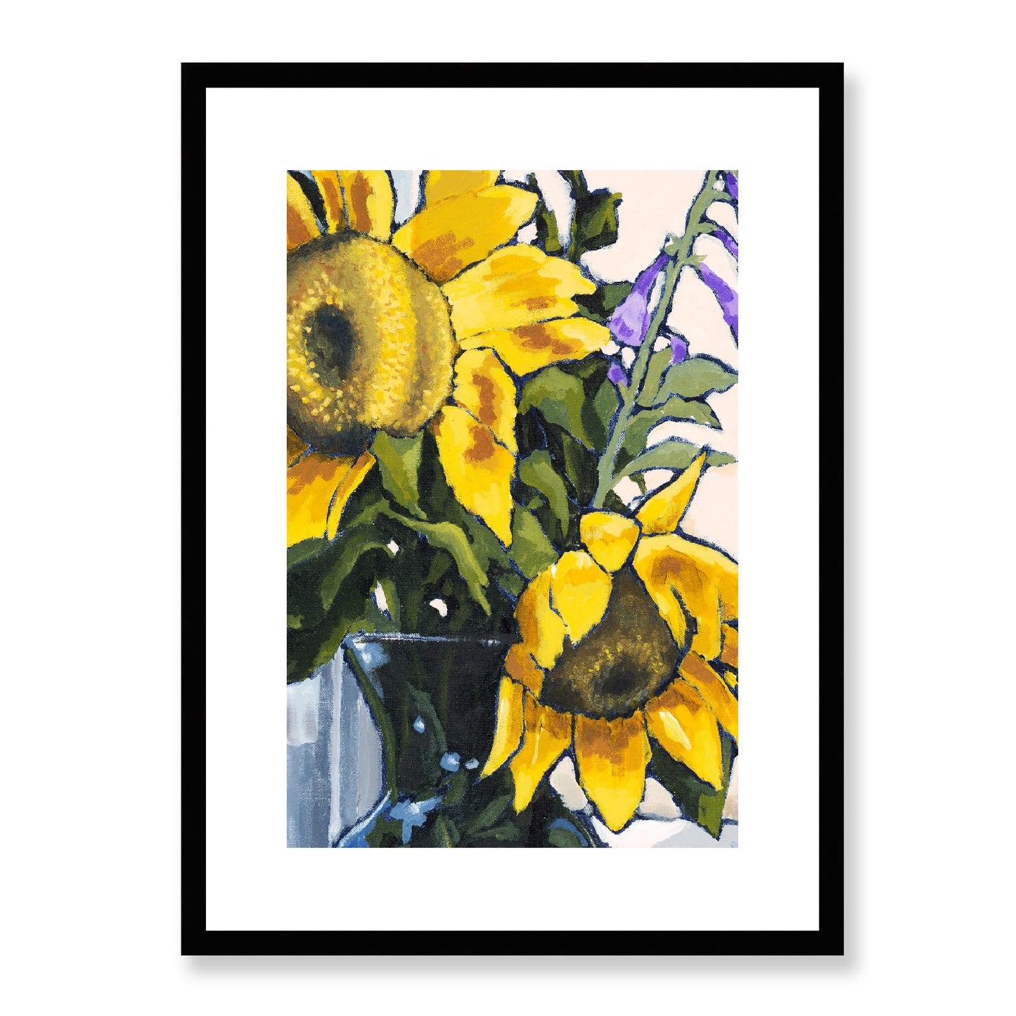 Framed Fine Art Print, White Mat - 12x16 16x22 20x28 24x36 28x40 inches | Sunflowers in Acrylic, FPV-1040-002, Prints, Fine art, Black Frame, 41 x 56 cm ,16 x 22 inches