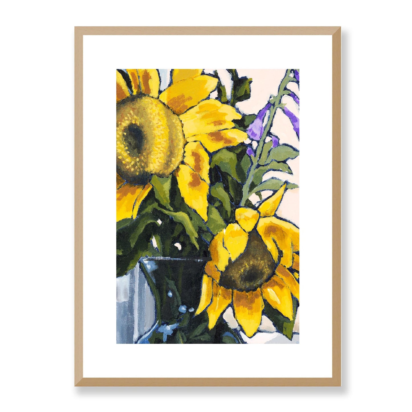 Framed Fine Art Print, White Mat - 12x16 16x22 20x28 24x36 28x40 inches | Sunflowers in Acrylic, FPV-1040-002, Prints, Fine art, Natural Frame, 41 x 56 cm ,16 x 22 inches