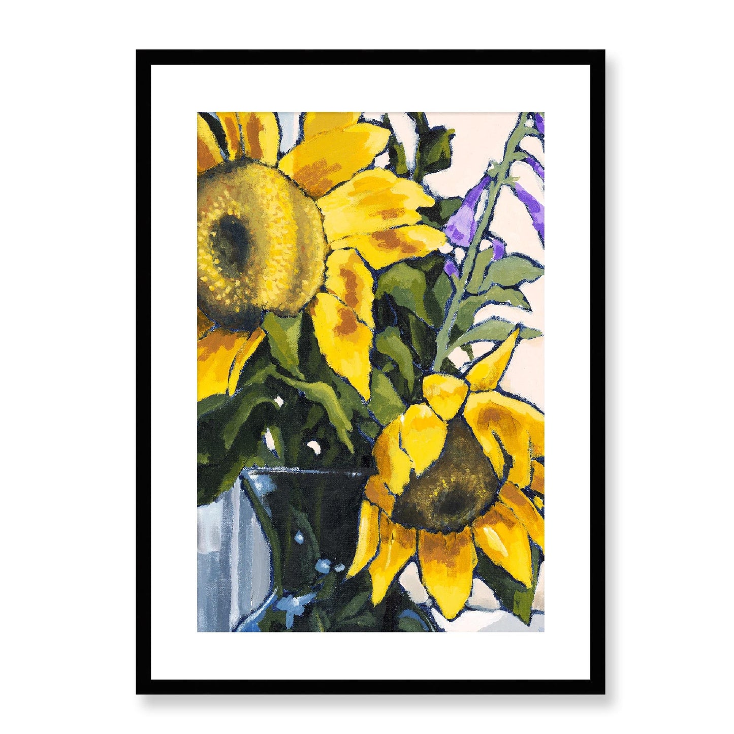 Framed Fine Art Print, White Mat - 12x16 16x22 20x28 24x36 28x40 inches | Sunflowers in Acrylic, FPV-1040-002, Prints, Fine art, Black Frame, 51 x 71 cm ,20 x 28 inches