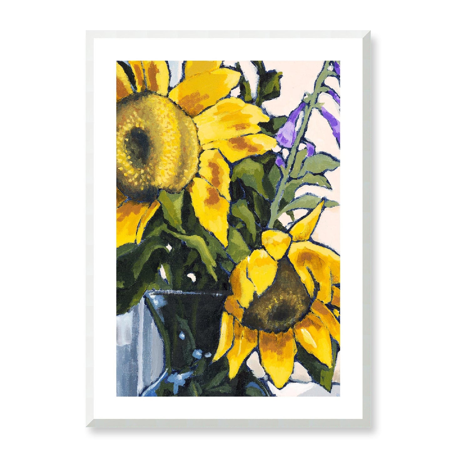 Framed Fine Art Print, White Mat - 12x16 16x22 20x28 24x36 28x40 inches | Sunflowers in Acrylic, FPV-1040-002, Prints, Fine art, White Frame, 61 x 86 cm ,24 x 34 inches