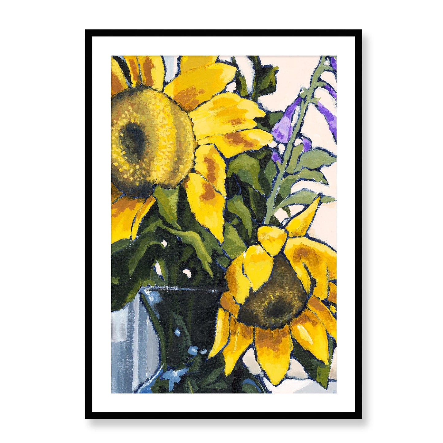 Framed Fine Art Print, White Mat - 12x16 16x22 20x28 24x36 28x40 inches | Sunflowers in Acrylic, FPV-1040-002, Prints, Fine art, Black Frame, 71 x 102 cm ,28 x 40 inches