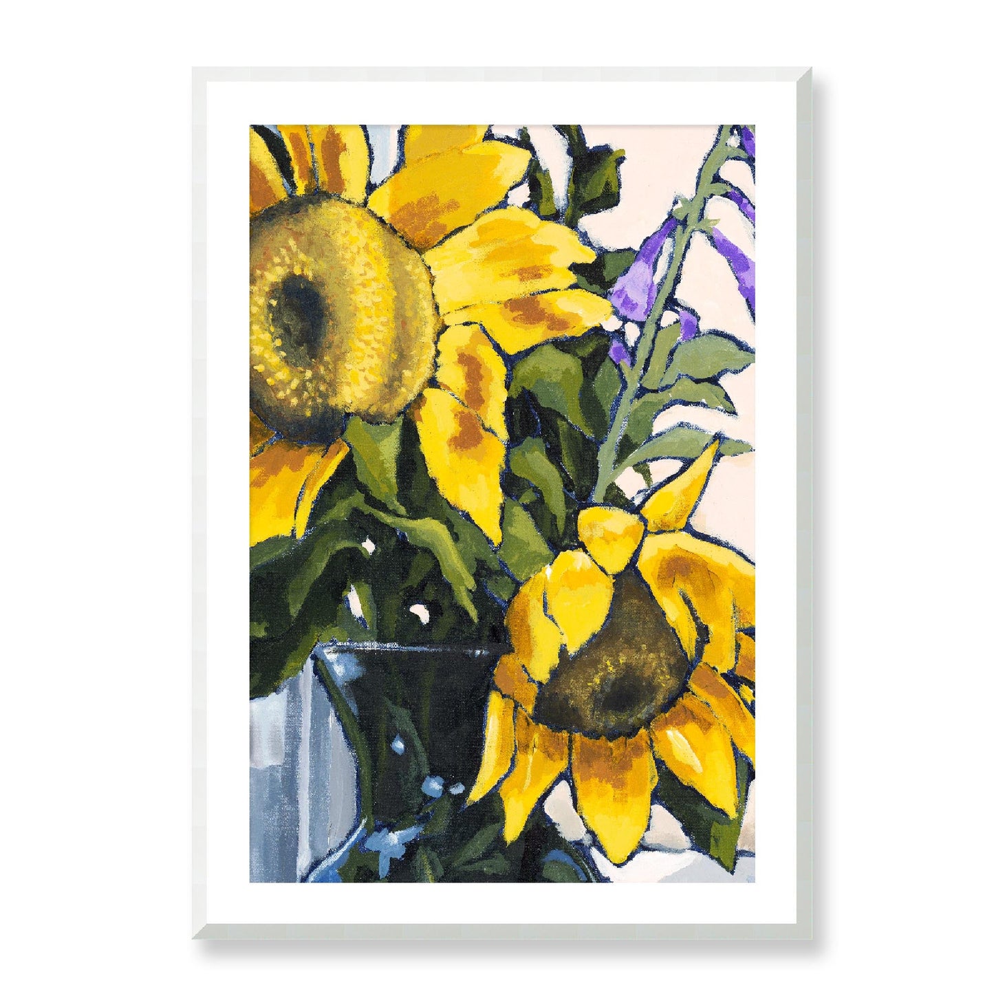 Framed Fine Art Print, White Mat - 12x16 16x22 20x28 24x36 28x40 inches | Sunflowers in Acrylic, FPV-1040-002, Prints, Fine art, White Frame, 71 x 102 cm ,28 x 40 inches