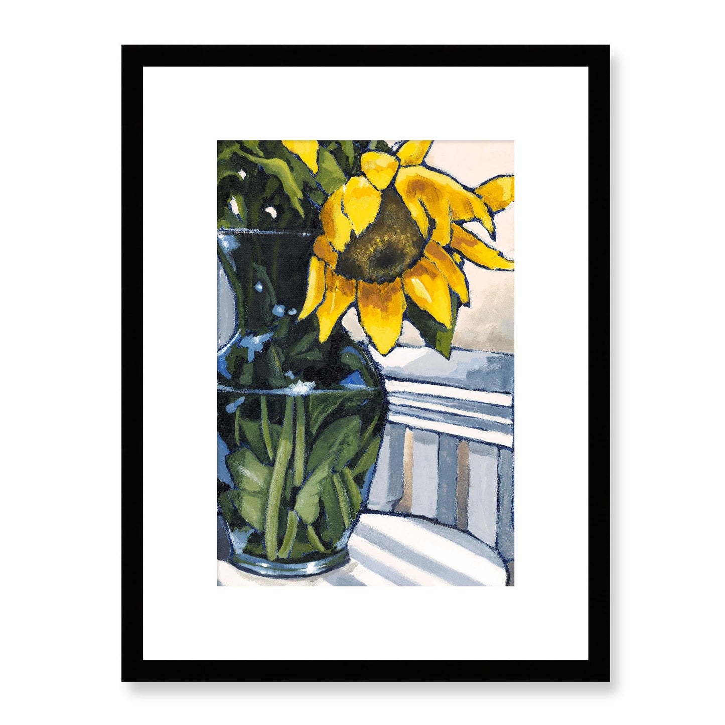 Framed Fine Art Print, White Mat - 12x16 16x22 20x28 24x36 28x40 inches | Sunflowers in Acrylic, FPV-1040-003, , Fine art, Black Frame, 30 x 41 cm ,12 x 16 inches