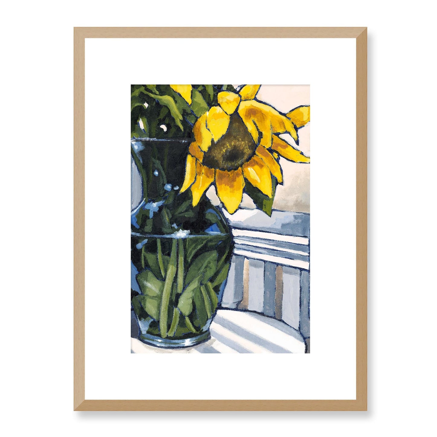 Framed Fine Art Print, White Mat - 12x16 16x22 20x28 24x36 28x40 inches | Sunflowers in Acrylic, FPV-1040-003, , Fine art, Natural Frame, 30 x 41 cm ,12 x 16 inches