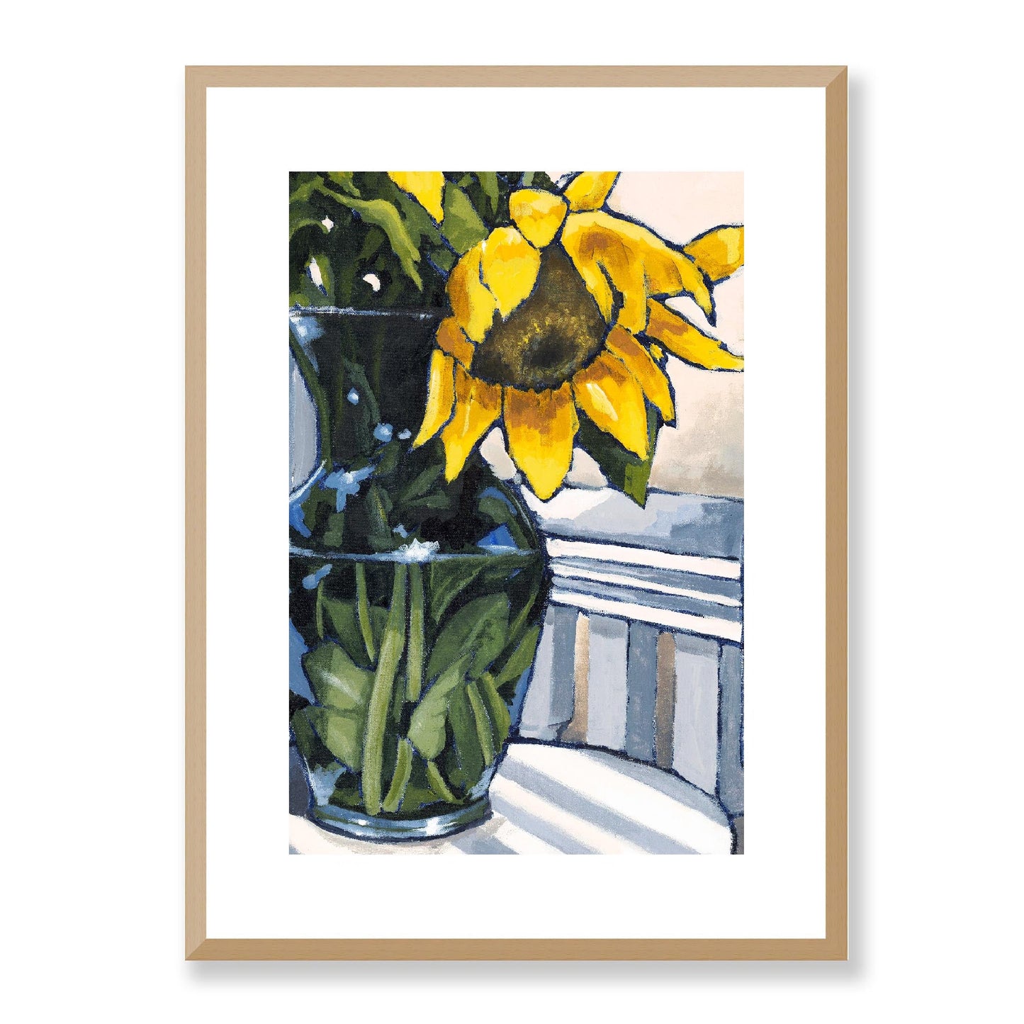 Framed Fine Art Print, White Mat - 12x16 16x22 20x28 24x36 28x40 inches | Sunflowers in Acrylic, FPV-1040-003, , Fine art, Natural Frame, 41 x 56 cm ,16 x 22 inches