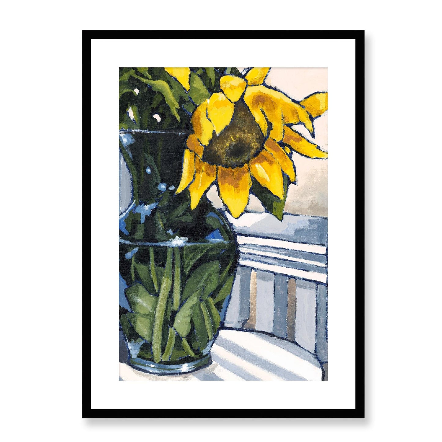 Framed Fine Art Print, White Mat - 12x16 16x22 20x28 24x36 28x40 inches | Sunflowers in Acrylic, FPV-1040-003, , Fine art, Black Frame, 51 x 71 cm ,20 x 28 inches
