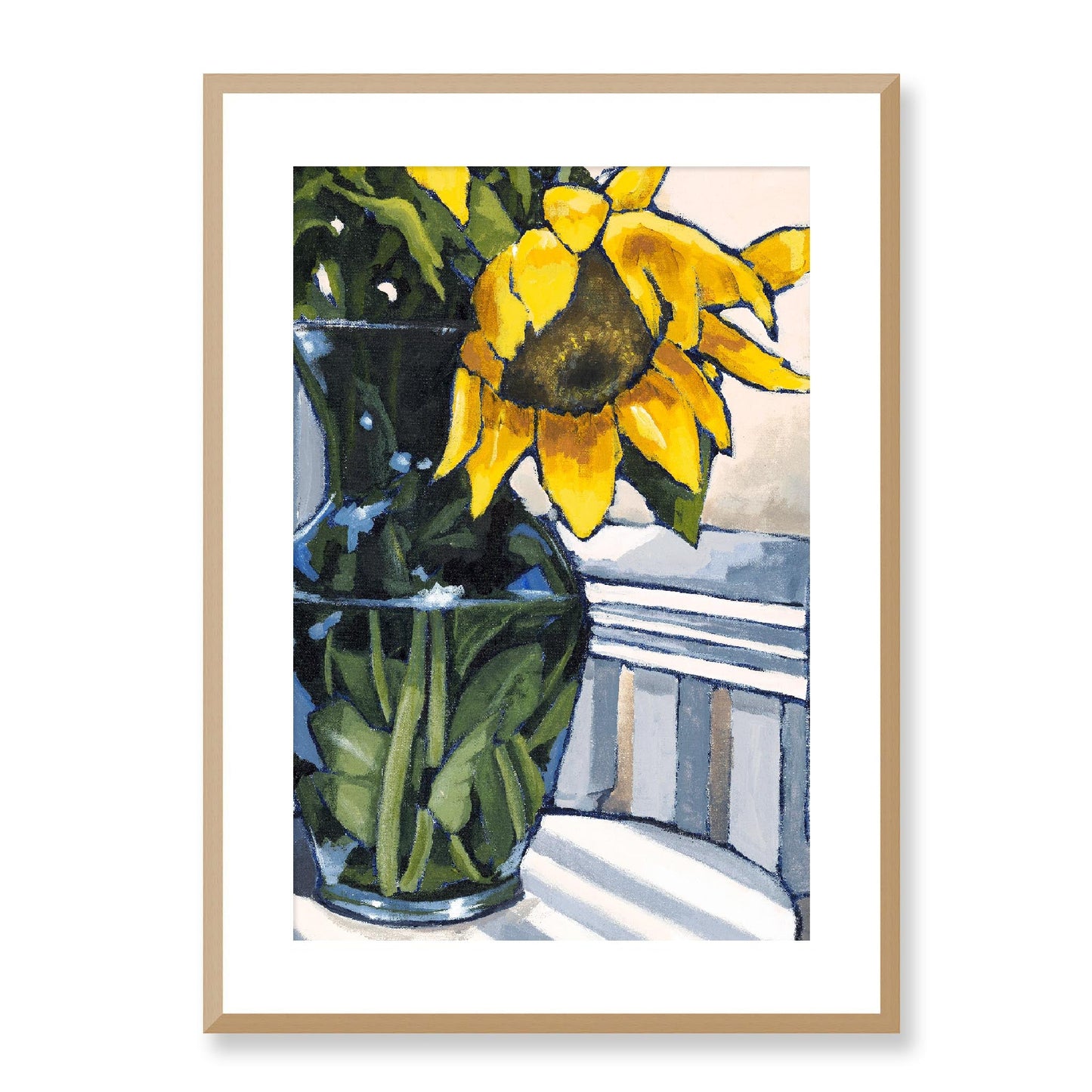 Framed Fine Art Print, White Mat - 12x16 16x22 20x28 24x36 28x40 inches | Sunflowers in Acrylic, FPV-1040-003, , Fine art, Natural Frame, 51 x 71 cm ,20 x 28 inches
