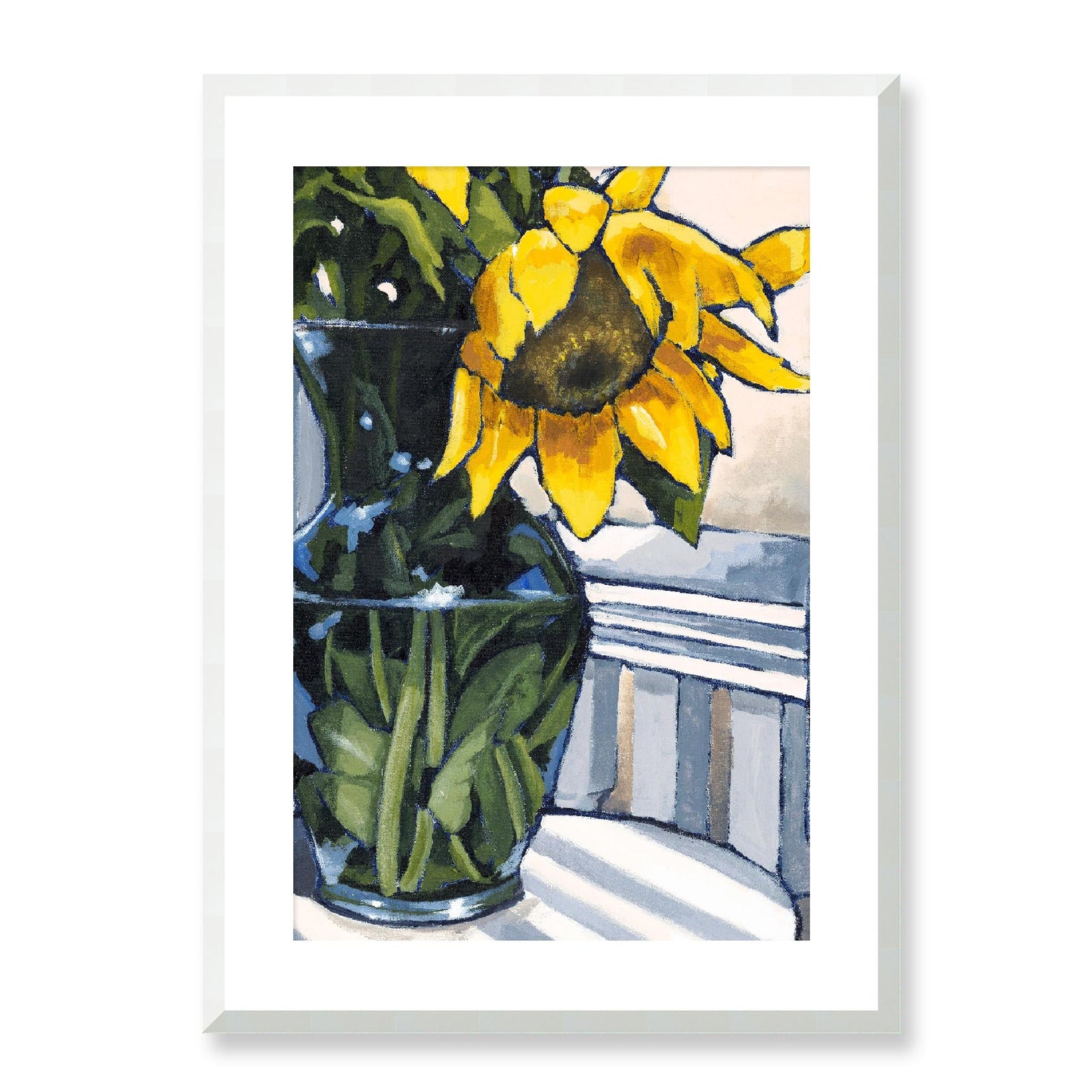 Framed Fine Art Print, White Mat - 12x16 16x22 20x28 24x36 28x40 inches | Sunflowers in Acrylic, FPV-1040-003, , Fine art, White Frame, 51 x 71 cm ,20 x 28 inches