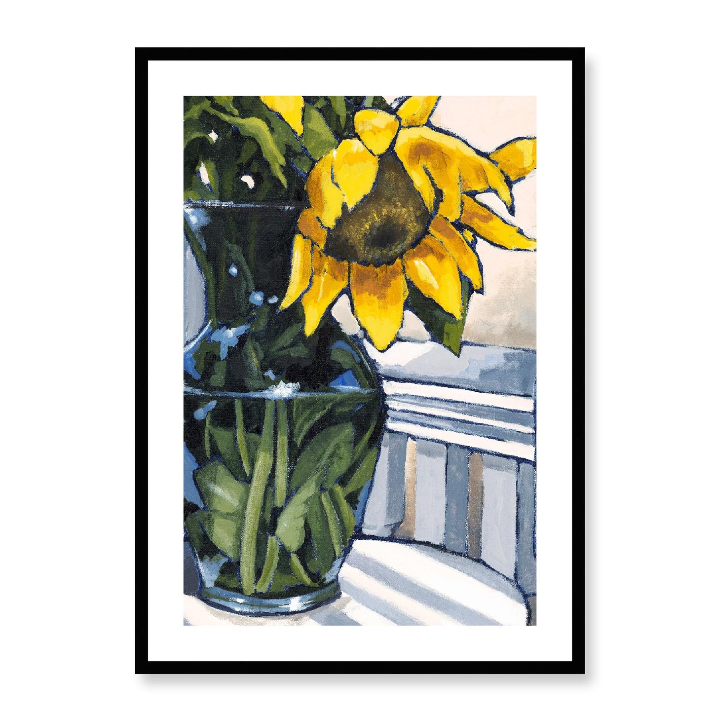 Framed Fine Art Print, White Mat - 12x16 16x22 20x28 24x36 28x40 inches | Sunflowers in Acrylic, FPV-1040-003, , Fine art, Black Frame, 61 x 86 cm ,24 x 34 inches