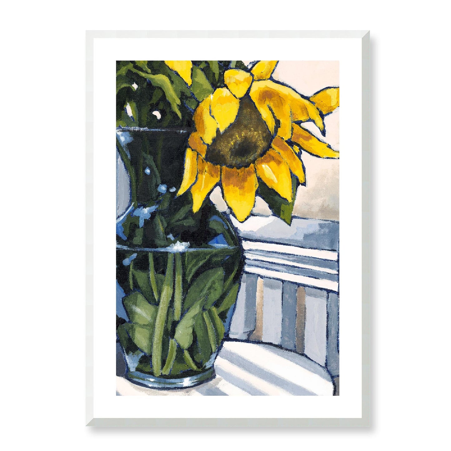 Framed Fine Art Print, White Mat - 12x16 16x22 20x28 24x36 28x40 inches | Sunflowers in Acrylic, FPV-1040-003, , Fine art, White Frame, 61 x 86 cm ,24 x 34 inches