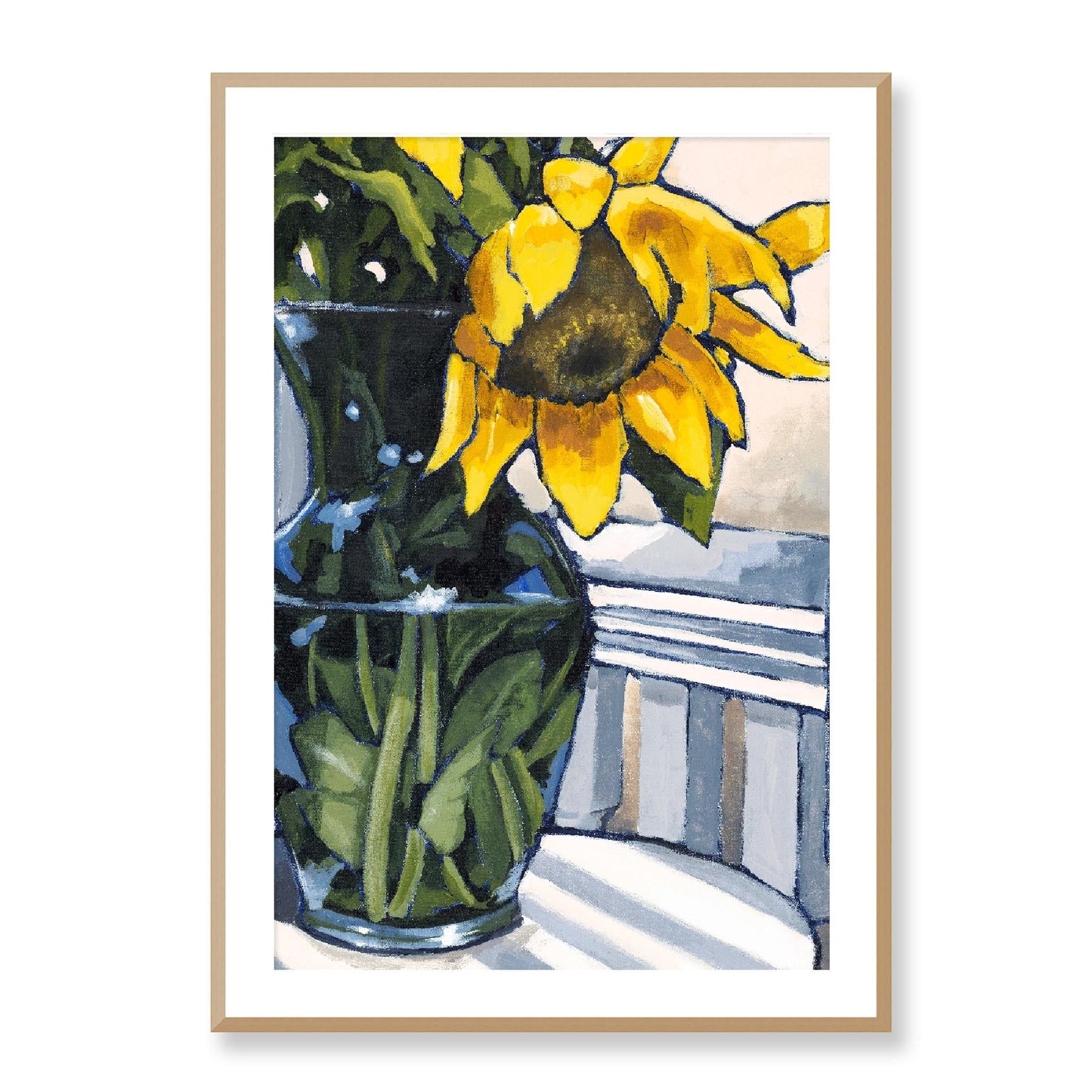 Framed Fine Art Print, White Mat - 12x16 16x22 20x28 24x36 28x40 inches | Sunflowers in Acrylic, FPV-1040-003, , Fine art, Natural Frame, 71 x 102 cm ,28 x 40 inches