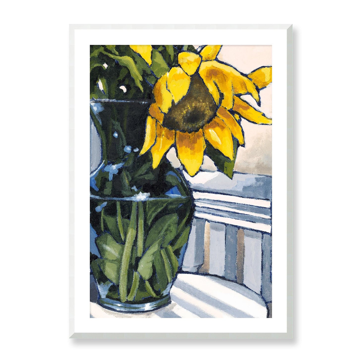 Framed Fine Art Print, White Mat - 12x16 16x22 20x28 24x36 28x40 inches | Sunflowers in Acrylic, FPV-1040-003, , Fine art, White Frame, 71 x 102 cm ,28 x 40 inches