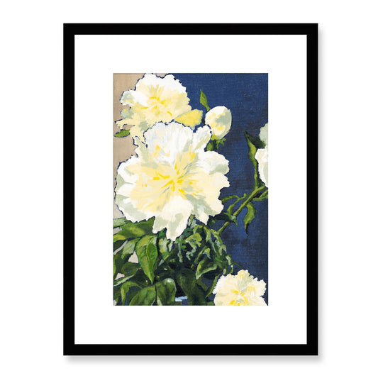 Framed Fine Art Print, White Mat - 12x16 16x22 20x28 24x36 28x40 inches | White Peonies in Acrylic, FPV-1050-002, , Fine art, Black Frame, 30 x 41 cm ,12 x 16 inches