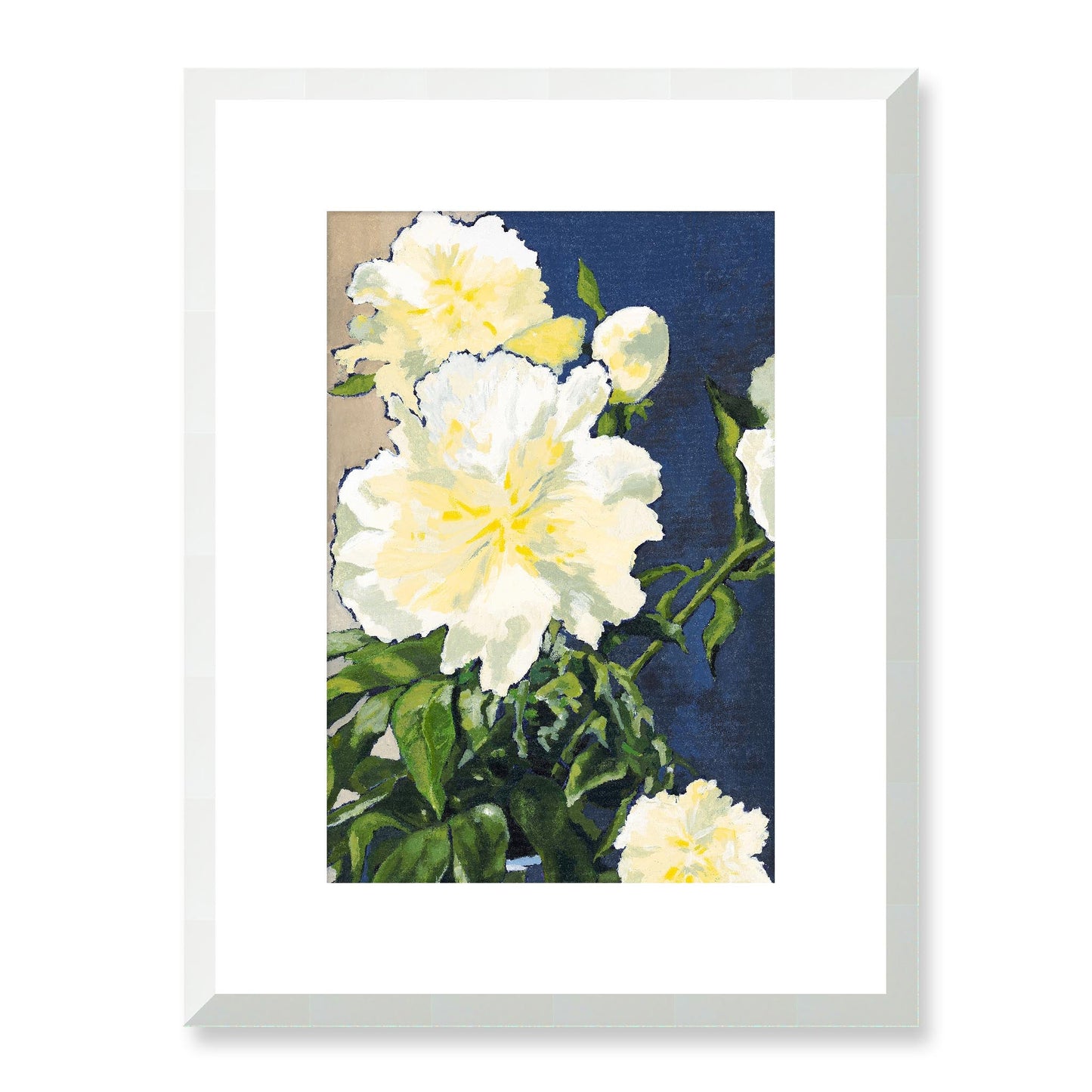 Framed Fine Art Print, White Mat - 12x16 16x22 20x28 24x36 28x40 inches | White Peonies in Acrylic, FPV-1050-002, , Fine art, White Frame, 30 x 41 cm ,12 x 16 inches
