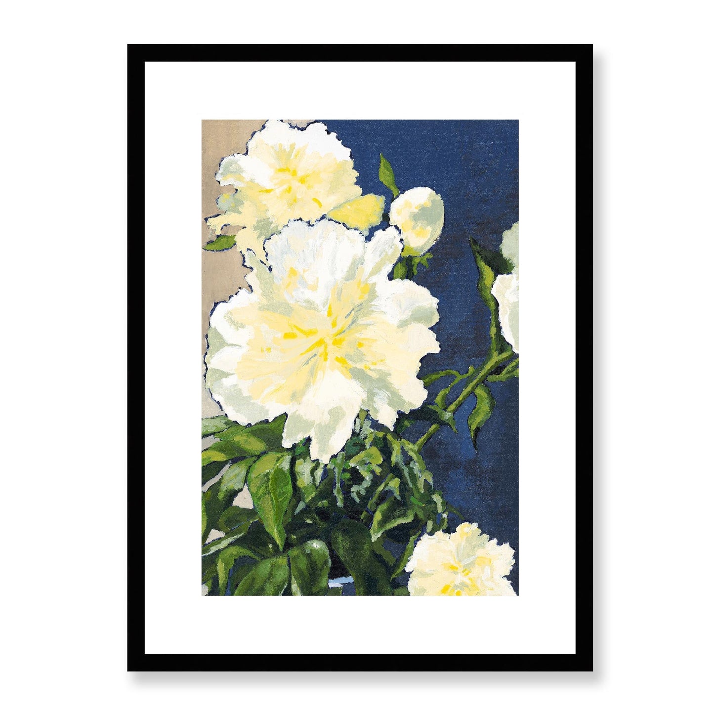 Framed Fine Art Print, White Mat - 12x16 16x22 20x28 24x36 28x40 inches | White Peonies in Acrylic, FPV-1050-002, , Fine art, Black Frame, 41 x 56 cm ,16 x 22 inches
