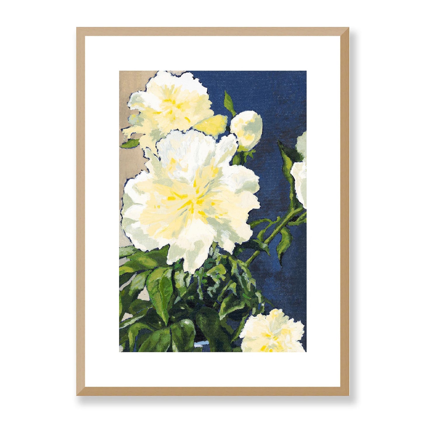 Framed Fine Art Print, White Mat - 12x16 16x22 20x28 24x36 28x40 inches | White Peonies in Acrylic, FPV-1050-002, , Fine art, Natural Frame, 41 x 56 cm ,16 x 22 inches