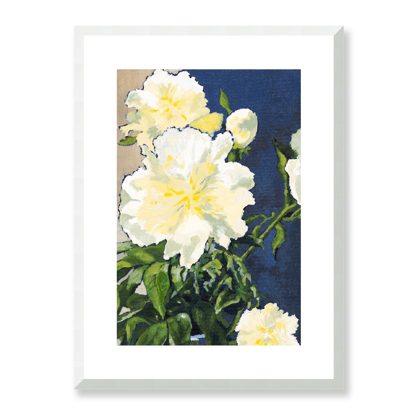 Framed Fine Art Print, White Mat - 12x16 16x22 20x28 24x36 28x40 inches | White Peonies in Acrylic, FPV-1050-002, , Fine art, White Frame, 41 x 56 cm ,16 x 22 inches