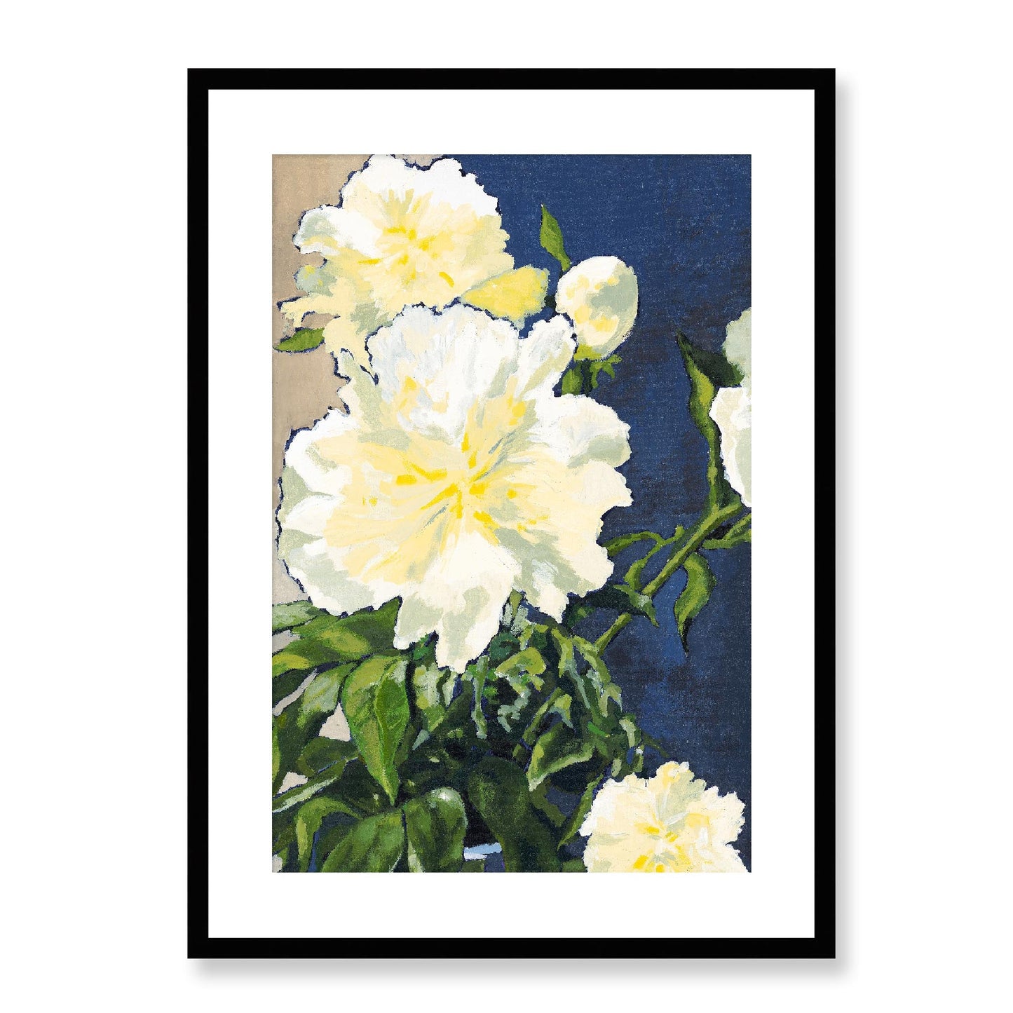 Framed Fine Art Print, White Mat - 12x16 16x22 20x28 24x36 28x40 inches | White Peonies in Acrylic, FPV-1050-002, , Fine art, Black Frame, 51 x 71 cm ,20 x 28 inches