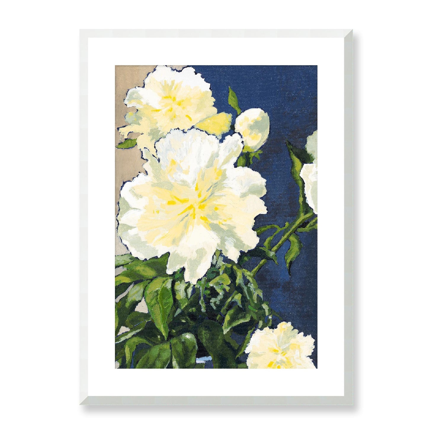 Framed Fine Art Print, White Mat - 12x16 16x22 20x28 24x36 28x40 inches | White Peonies in Acrylic, FPV-1050-002, , Fine art, White Frame, 51 x 71 cm ,20 x 28 inches