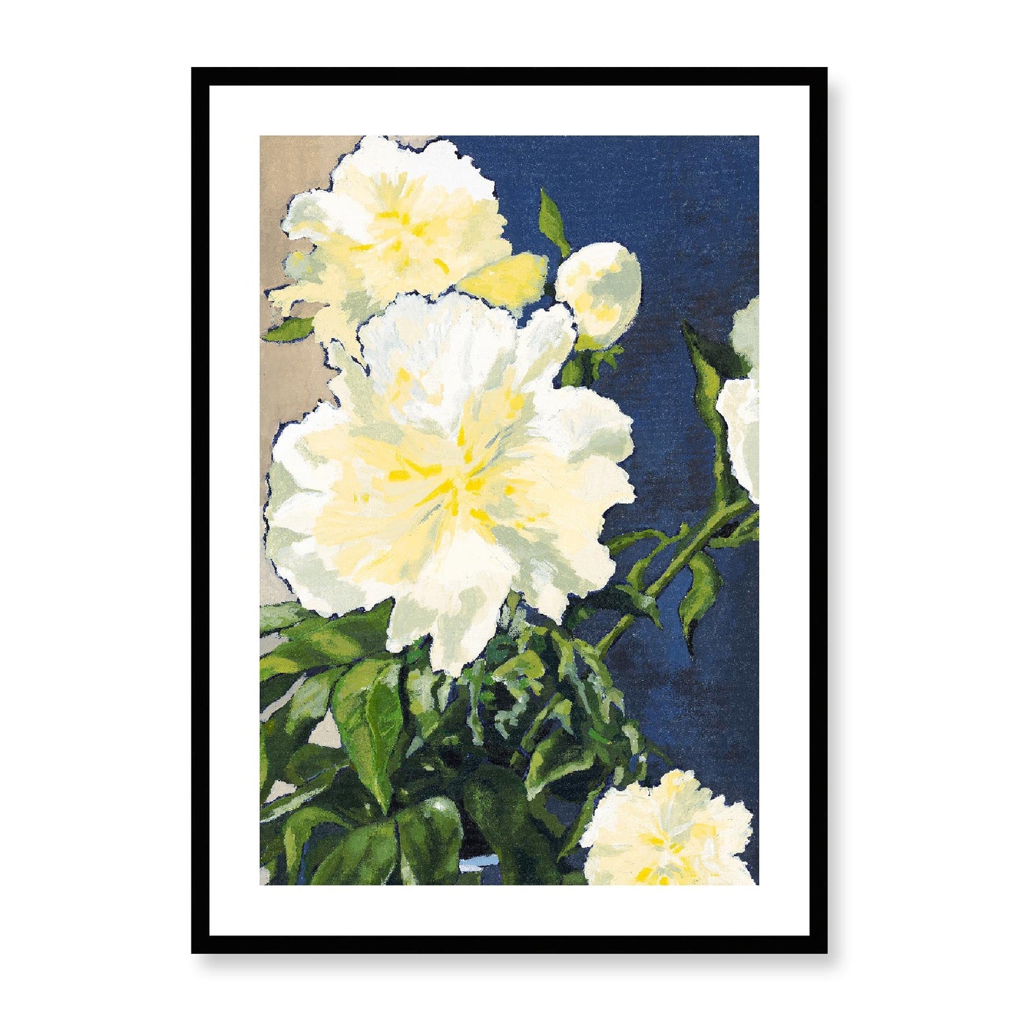 Framed Fine Art Print, White Mat - 12x16 16x22 20x28 24x36 28x40 inches | White Peonies in Acrylic, FPV-1050-002, , Fine art, Black Frame, 61 x 86 cm ,24 x 34 inches
